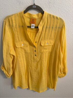 Ruby Rd. Bright Yellow Button-Placket Tunic Top